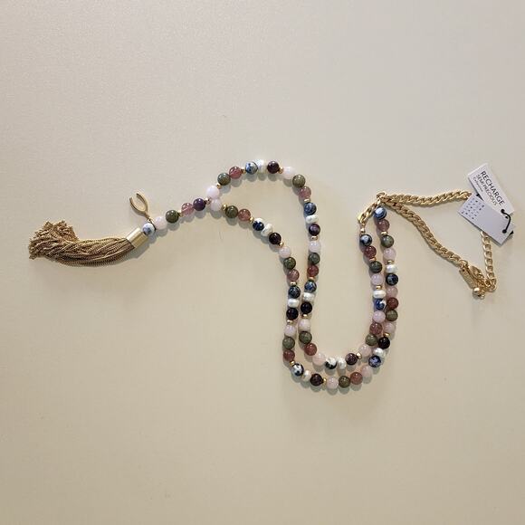 WHBM Recharge Beaded Necklace with Semi Precious Stones & Tassel New with tags - Picture 7 of 8